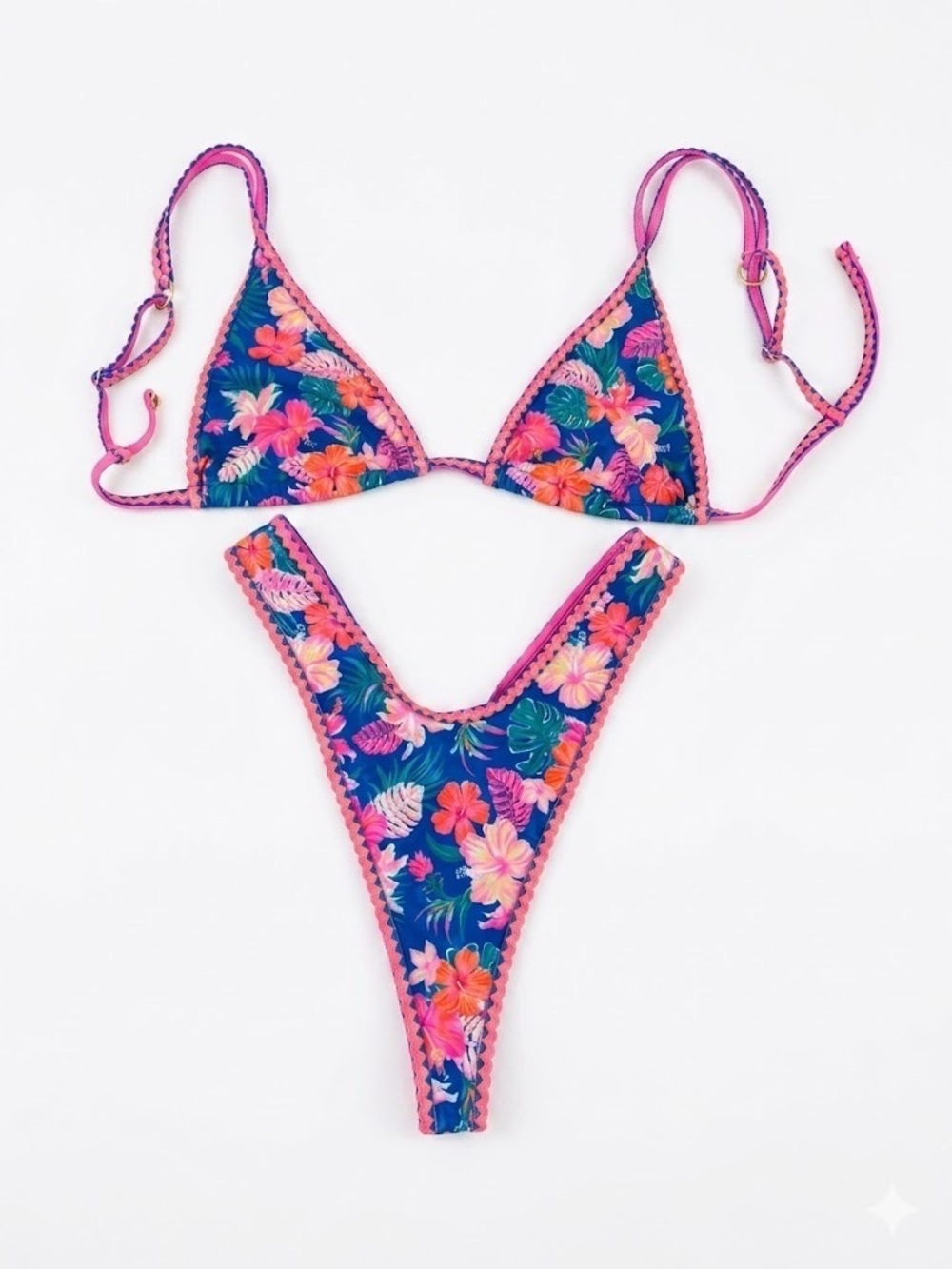 Brand New - Kulani Kinis Blue Floral Pink Trim Bikini